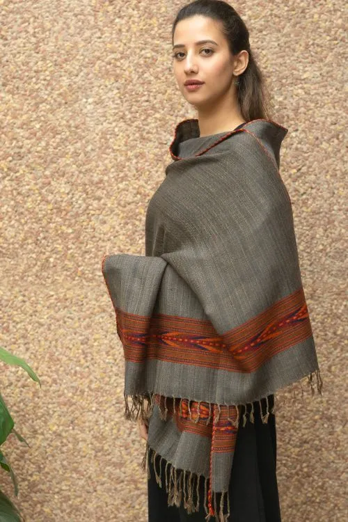 TICH Fine, Soft Himachal Wool Self Striped Stole - Warm Grey