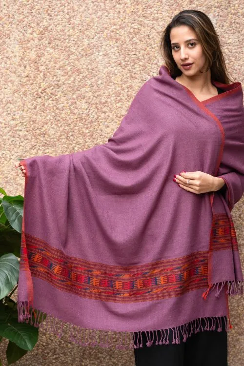 TICH Fine, Soft Himachal Wool Shawl - Mauve & Red