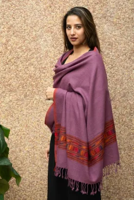 TICH Fine, Soft Himachal Wool Shawl - Mauve & Red