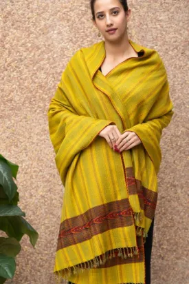 TICH Fine, Soft Himachal Wool Striped Shawl - Lime Yellow