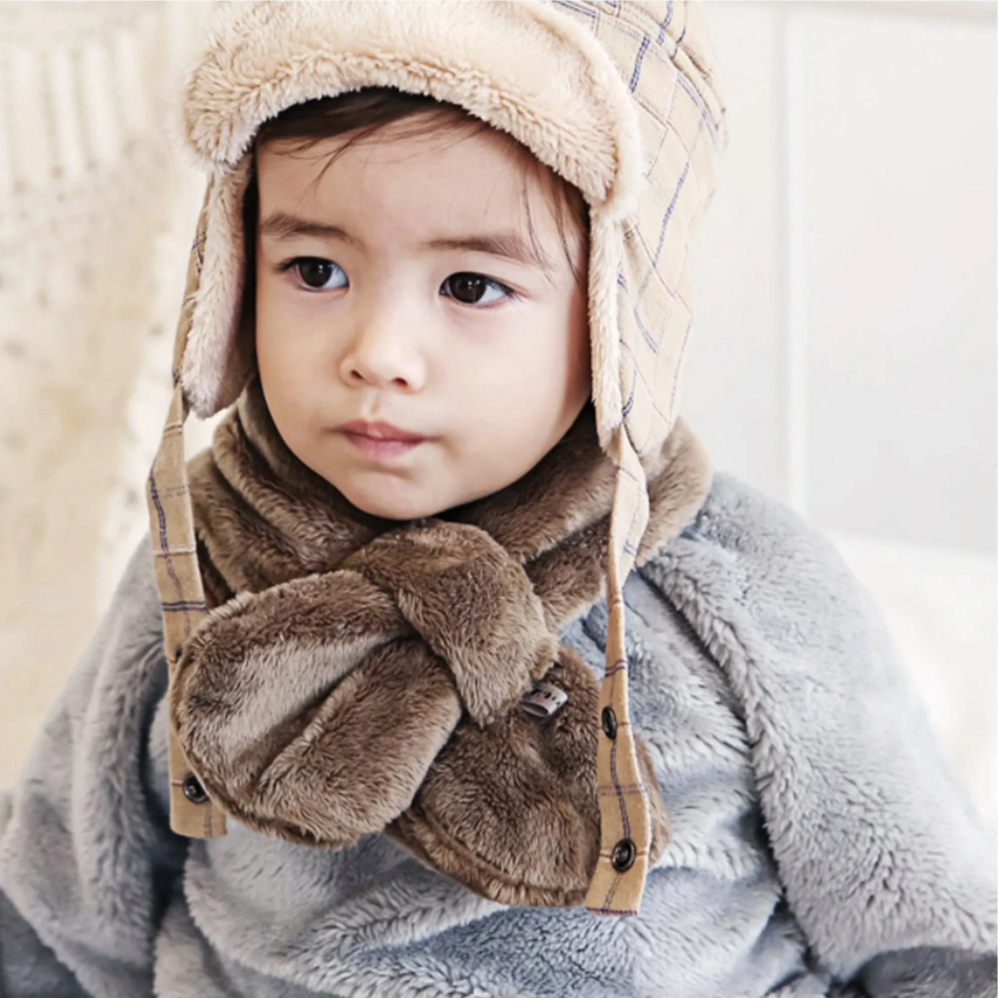 Toddler Winter Fashion Scarf Kids Warm Fluffy Thick Fleece Baby Neck Warmer | Light Peach