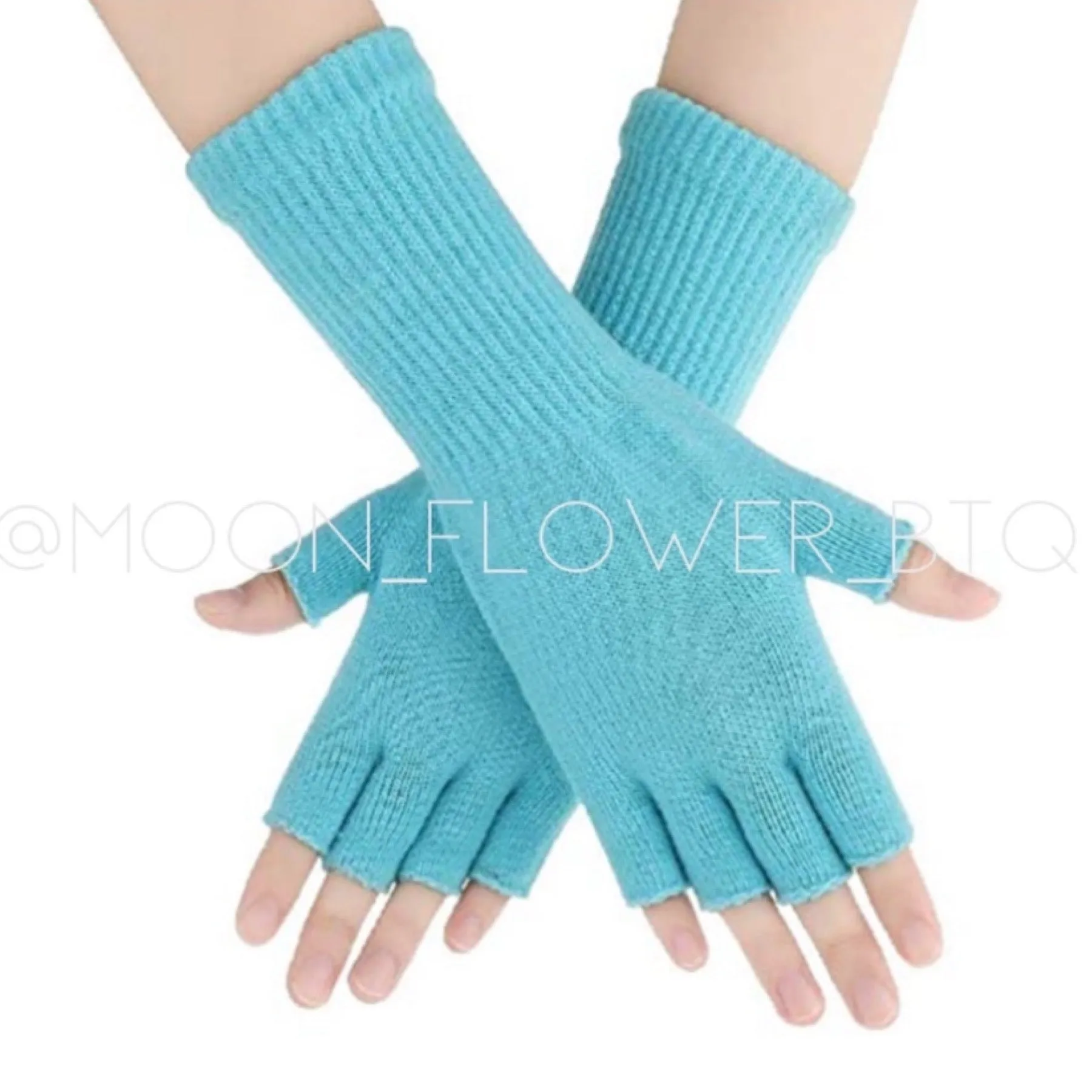 Turquoise Stretchy Fingerless Winter Gloves