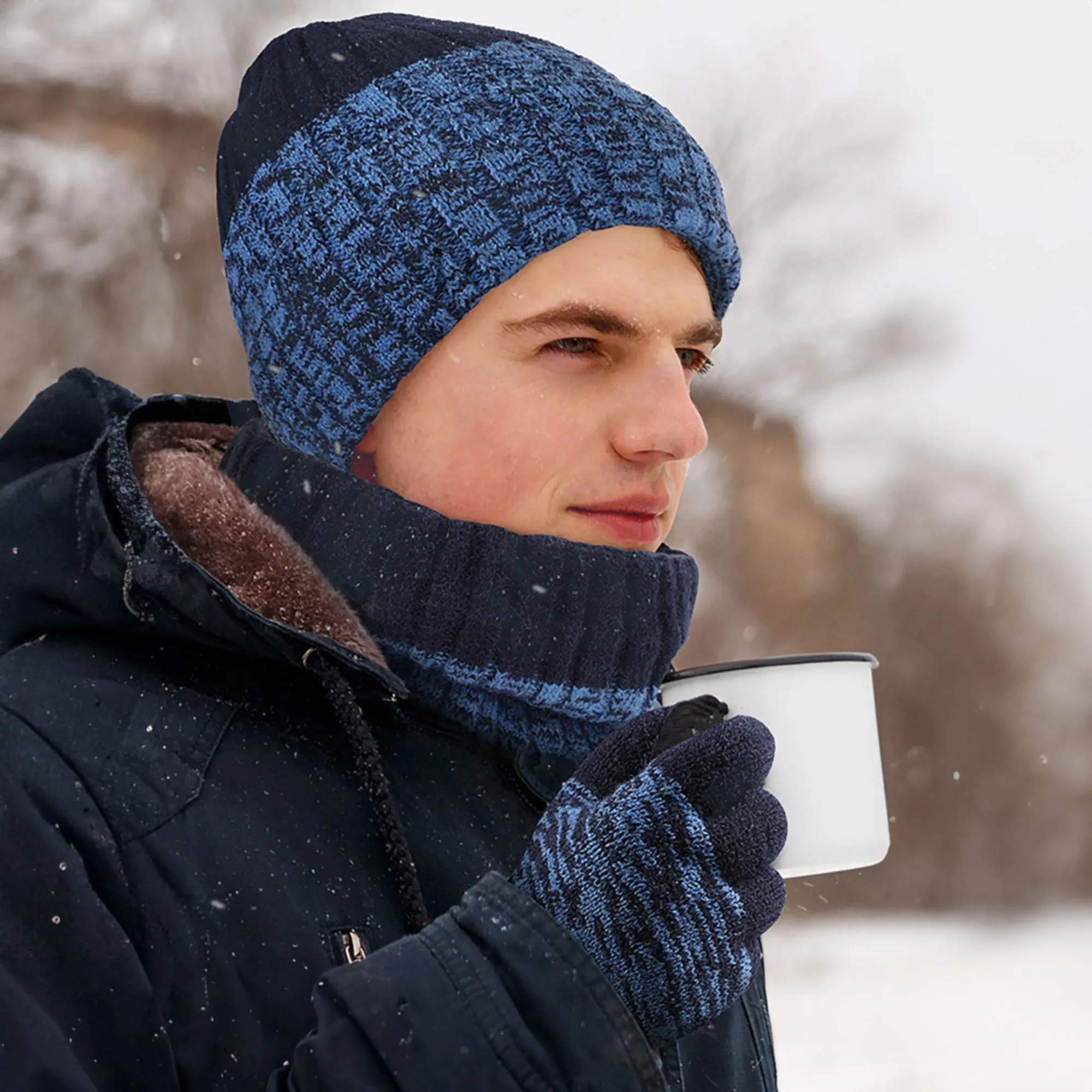 Unisex Winter Beanie Hat, Infinity Scarf and Glove Set