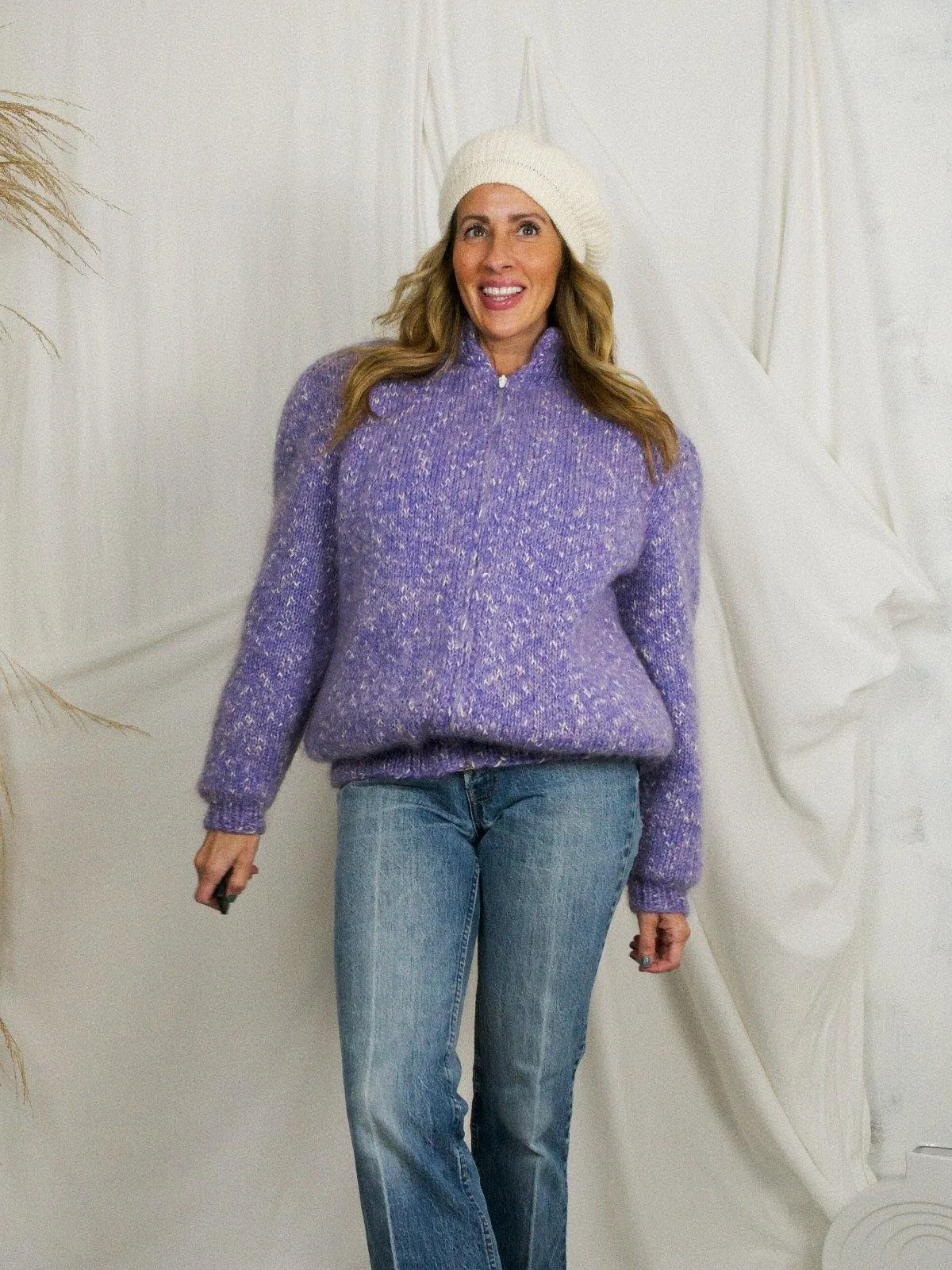 Vintage Lilac Mohair Speckle Knit Sweater Jacket