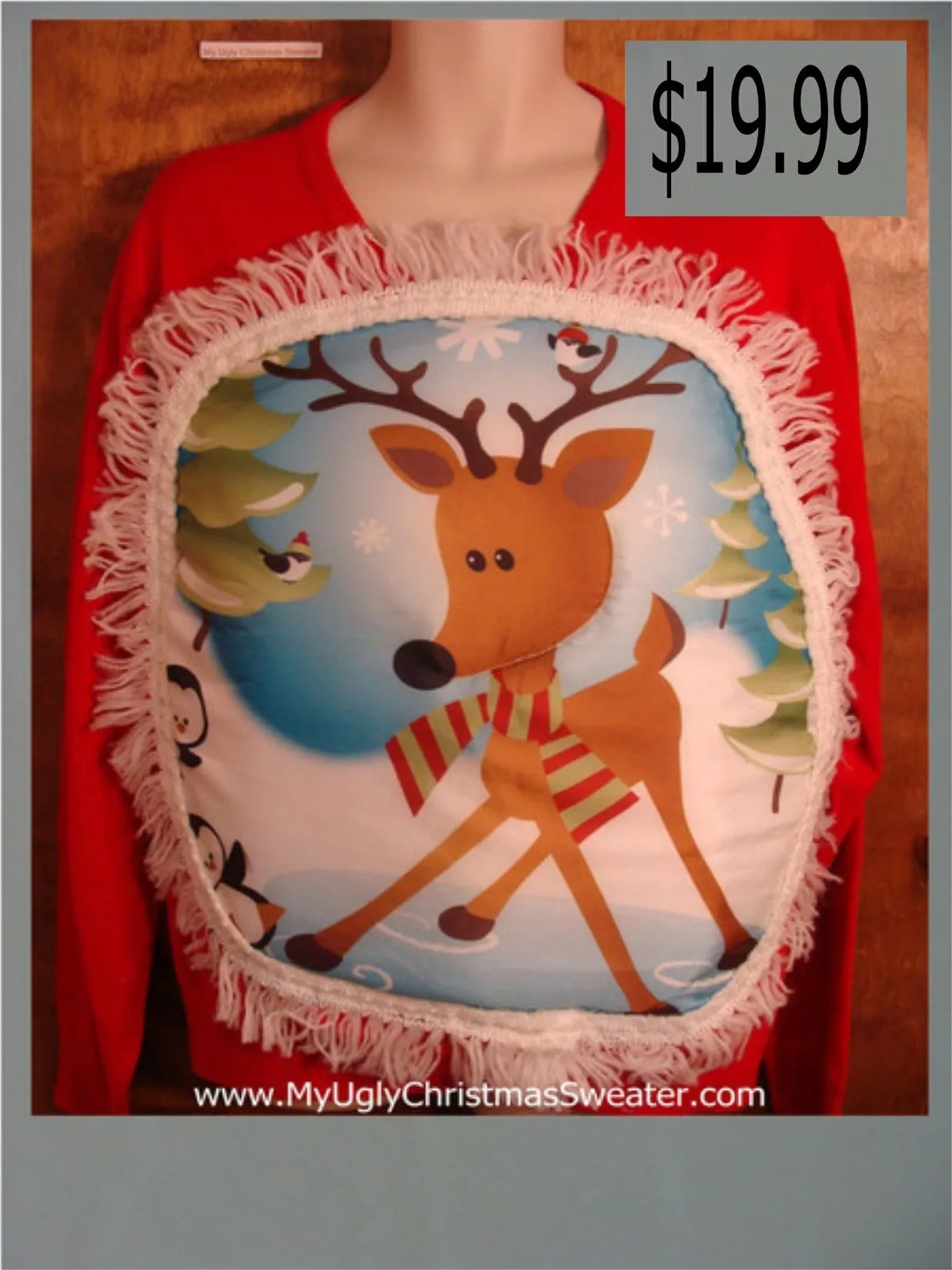 Vneck Puffy Reindeer Christmas Sweater