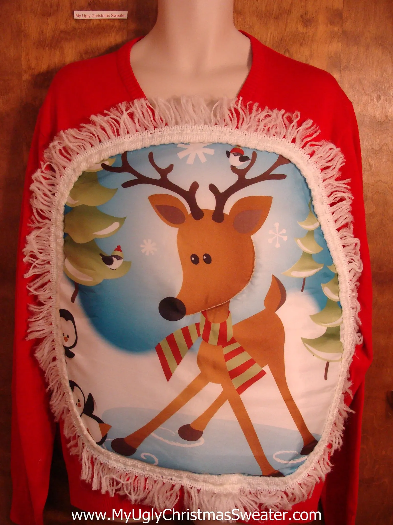 Vneck Puffy Reindeer Christmas Sweater