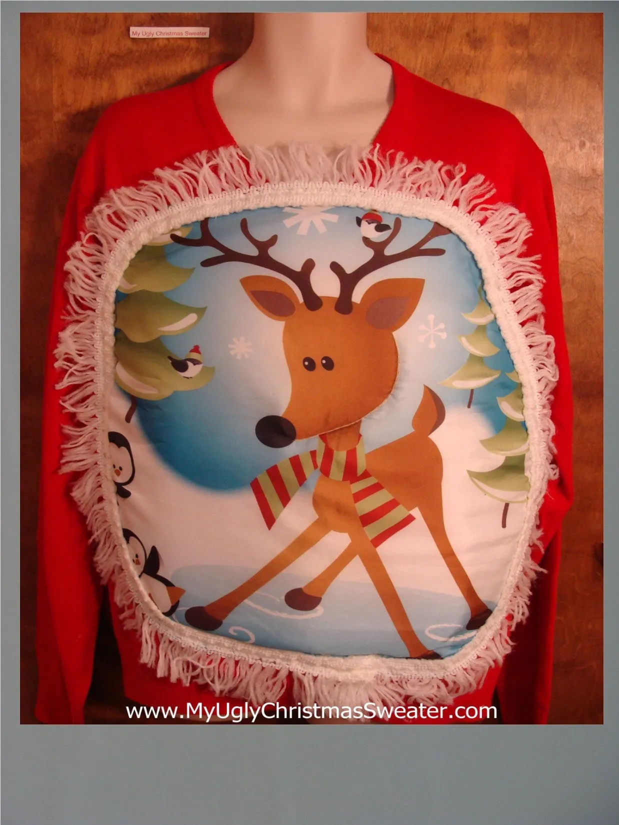 Vneck Puffy Reindeer Christmas Sweater