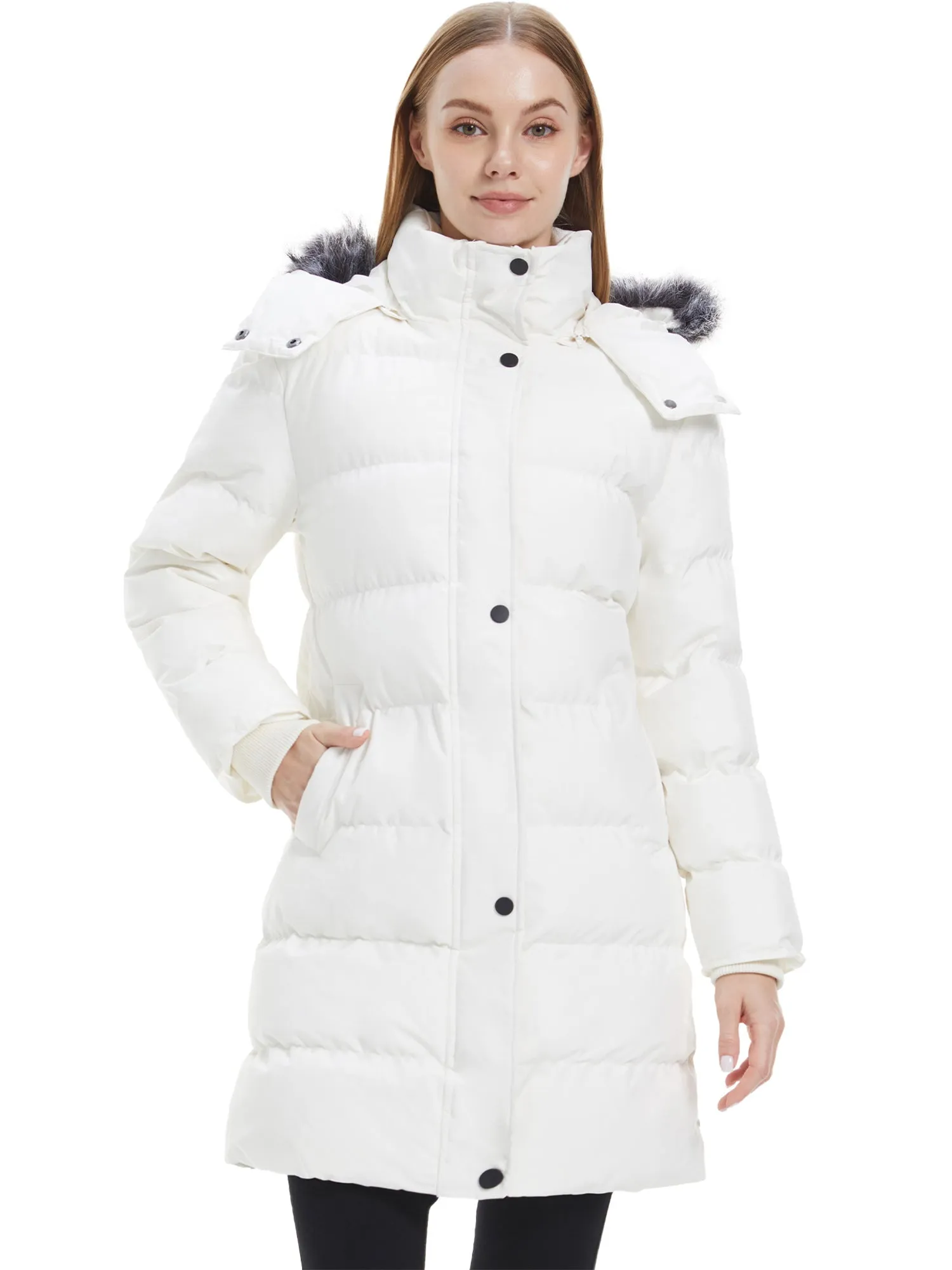 Wantdo Women's Long Puffer Jacket Quilted Winter Coat Thicken Hooded Parka Jacket