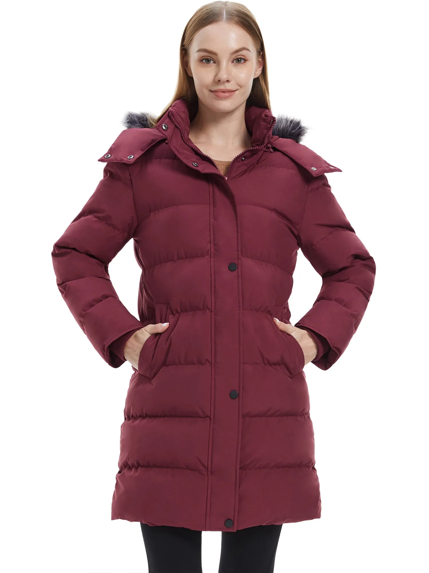 Wantdo Women's Long Puffer Jacket Quilted Winter Coat Thicken Hooded Parka Jacket