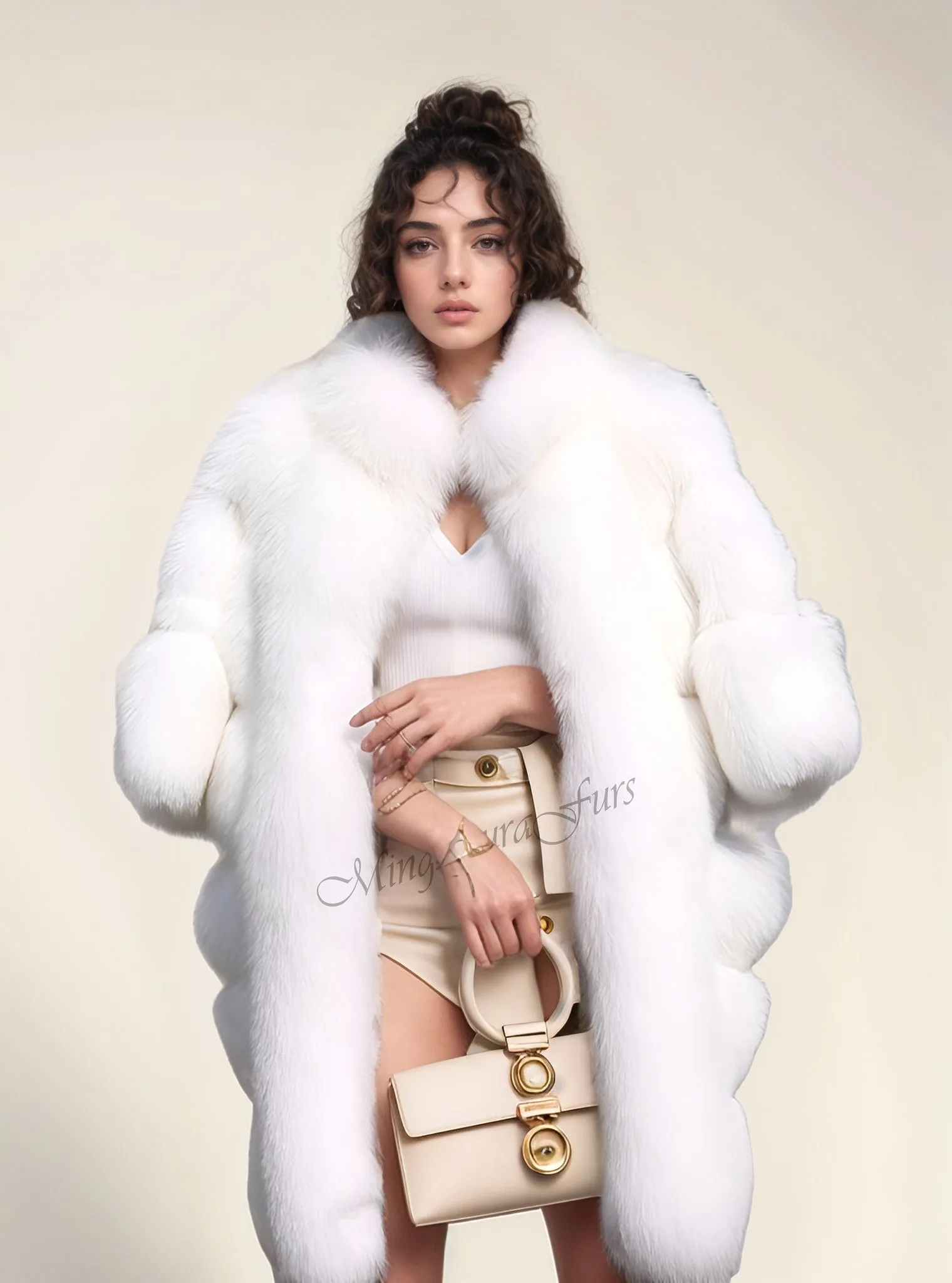 White Fox Fur Coat For Women G009Women‘s Long White Fox Fur Coat for Women - G009