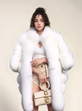 White Fox Fur Coat For Women G009Women‘s Long White Fox Fur Coat for Women - G009