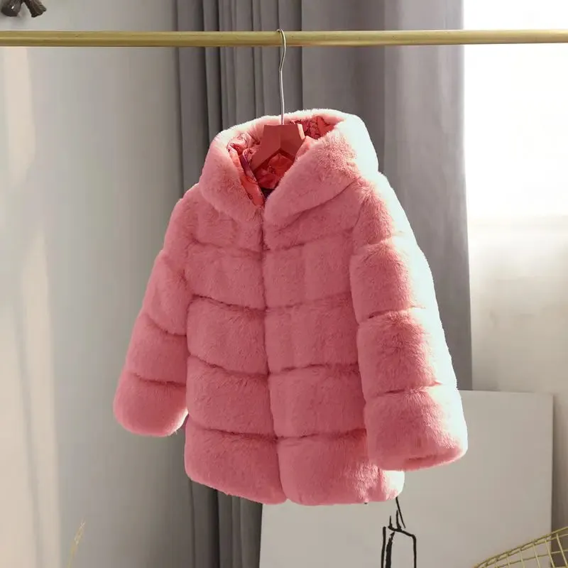 Winter Girls Hooded Imitation Rabbit Hair Coat