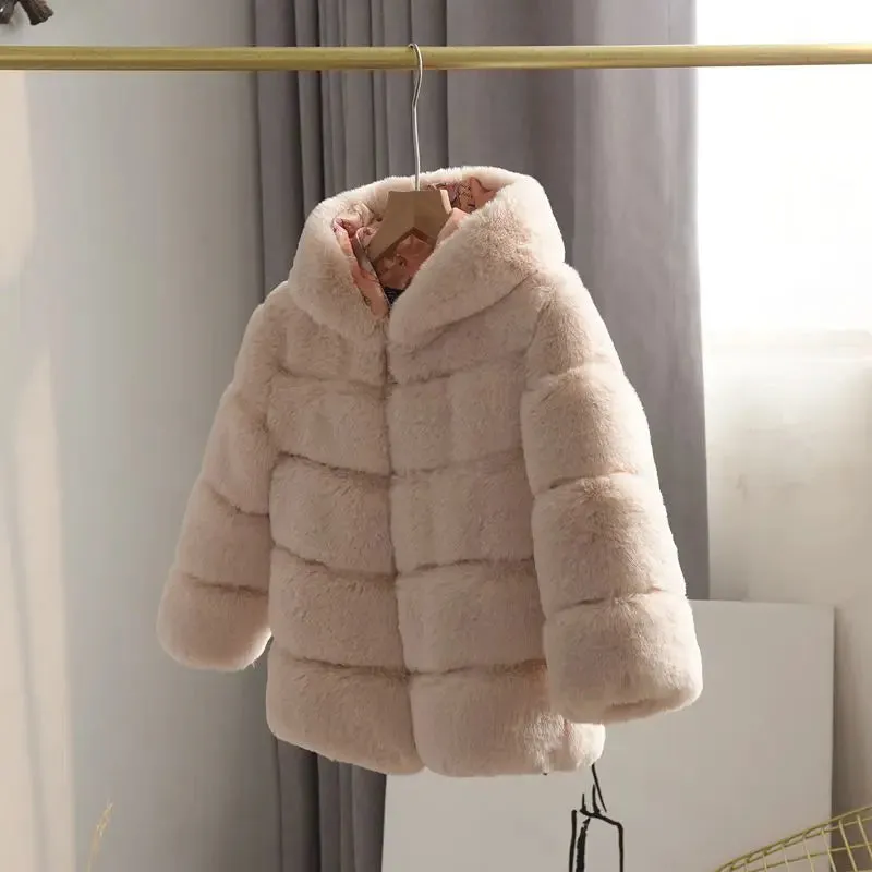 Winter Girls Hooded Imitation Rabbit Hair Coat