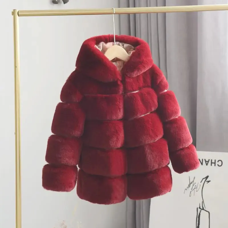 Winter Girls Hooded Imitation Rabbit Hair Coat