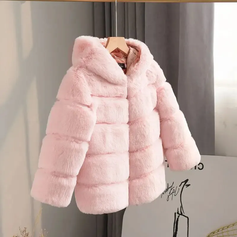 Winter Girls Hooded Imitation Rabbit Hair Coat