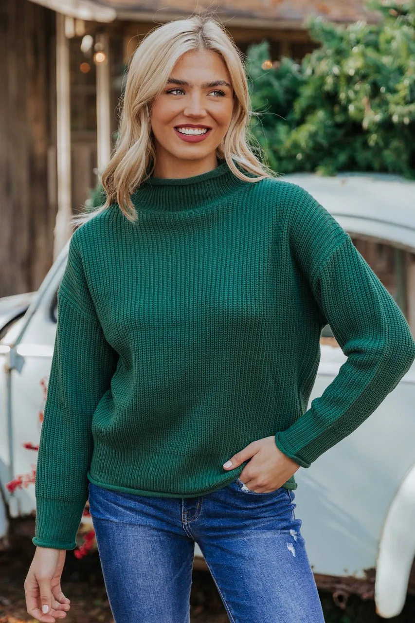 Winter Wonderland Green Mock Neck Sweater