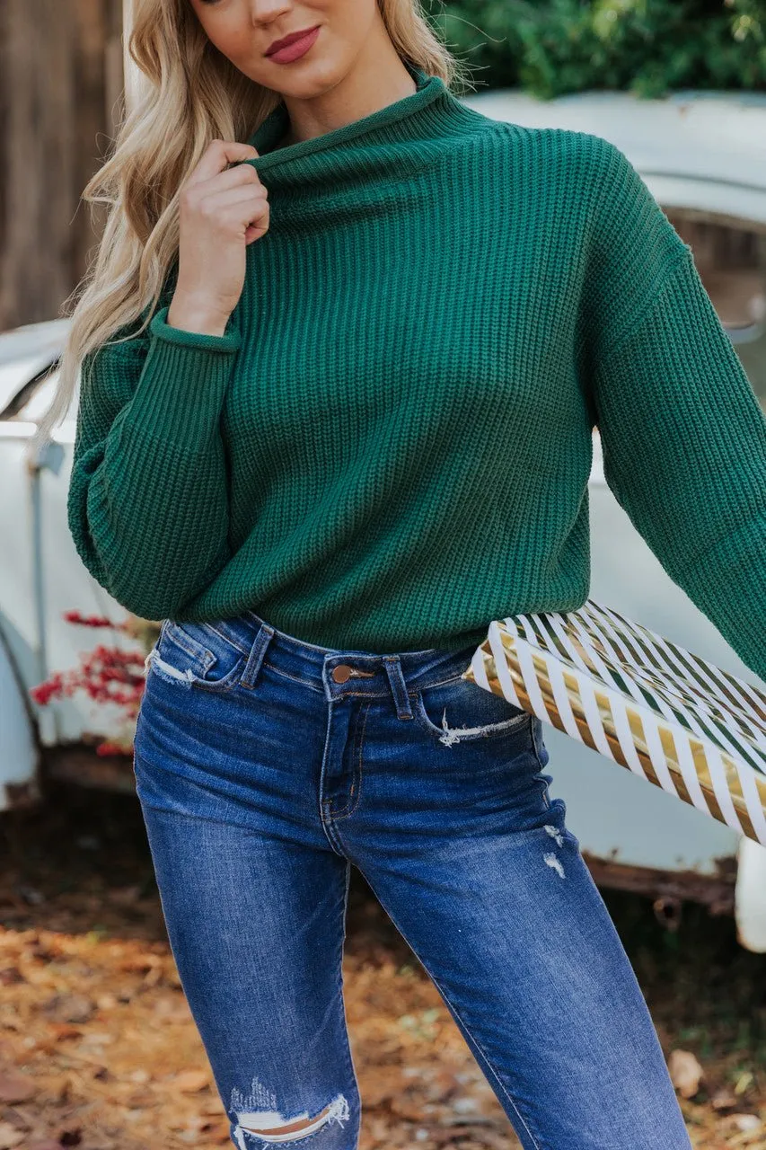 Winter Wonderland Green Mock Neck Sweater