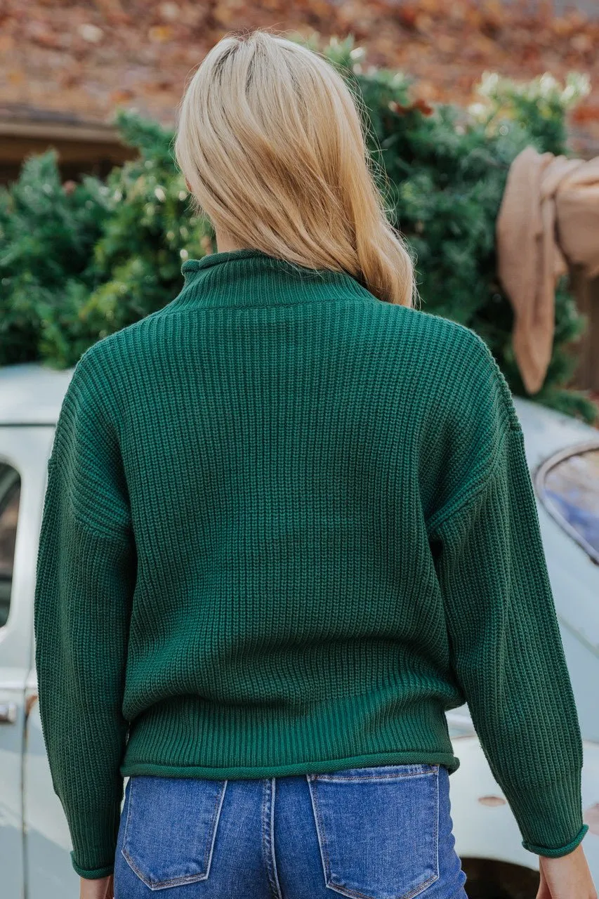 Winter Wonderland Green Mock Neck Sweater