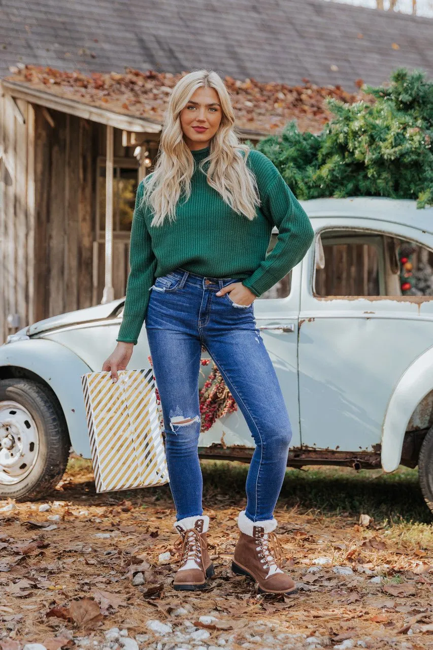 Winter Wonderland Green Mock Neck Sweater