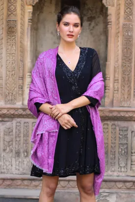 Woven Wool Shawl with Paisley Motifs in Wisteria from India - Wisteria Paisley | NOVICA