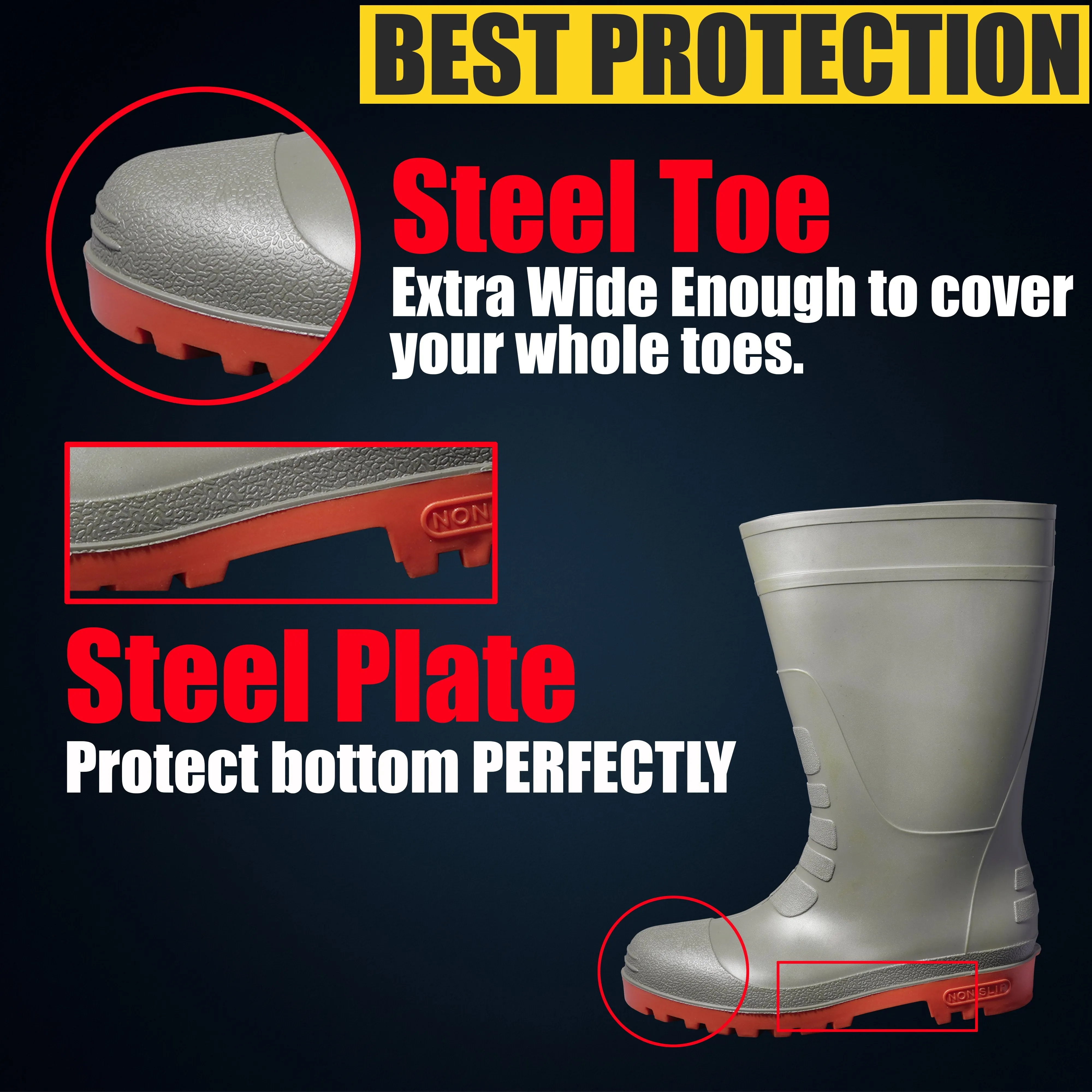 ZERED™ SAVER Mens Waterproof Rubber Rain Boots Work Safety Boots - Steel Toe