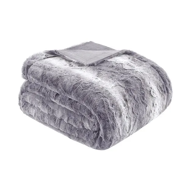 Zuri Faux Fur Oversized Bed Throw - Grey